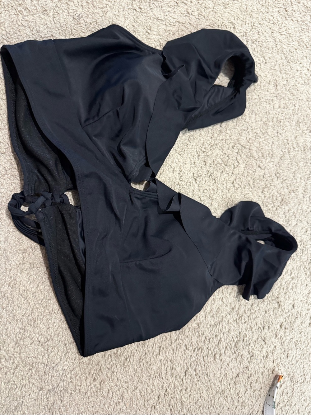 Women’s Black Bikini Top with Ruffled Straps